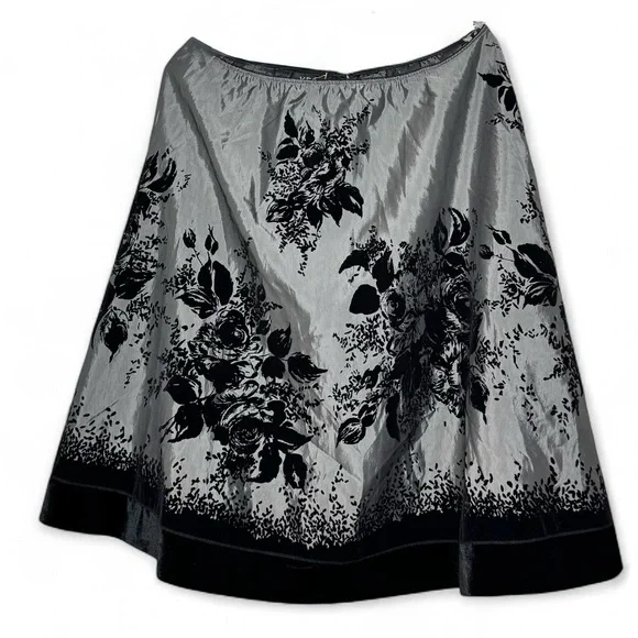 MSK Silver Black Velvet Floral Skirt XL – Holiday Party Dress Midi - Picture 4 of 12